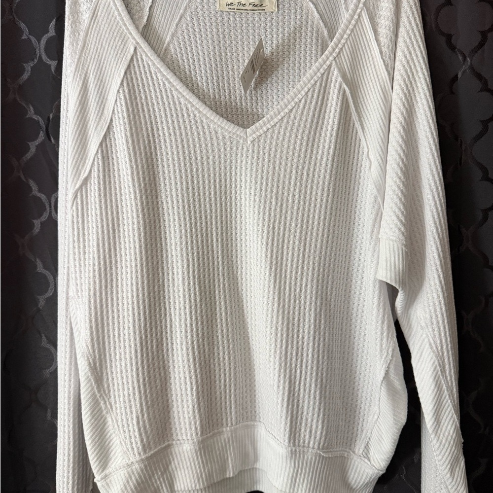NWT Free People “We the people” Santa Clara women’s thermal waffle shirt S $68 - Picture 3 of 8